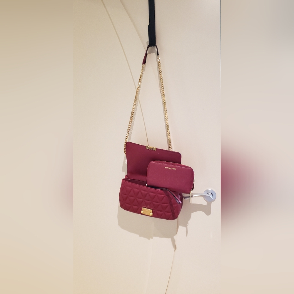 Michael Kors Burgundy Red Quilted Shoulder Bag And Wallet